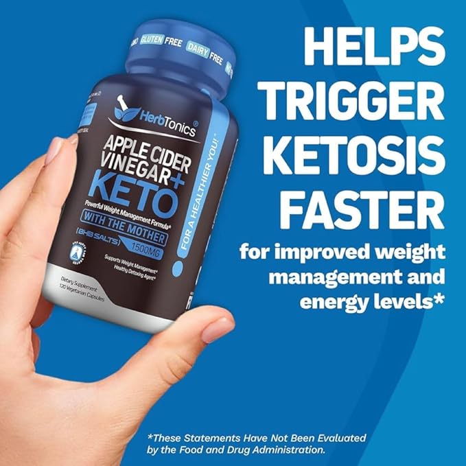 Herbtonics Apple Cider Vinegar Capsules with The Mother Plus Keto BHB - for Women & Men - Energy & Focus - 240 Vegan Pills