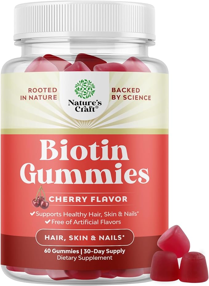 Natural Biotin Gummies for Hair Growth - Biotin Vitamins Hair Skin and Nails Gummies for Women and Men - Biotin Hair Growth Vitamins for Women with Pantothenic Acid and Biotin Hair Gummies