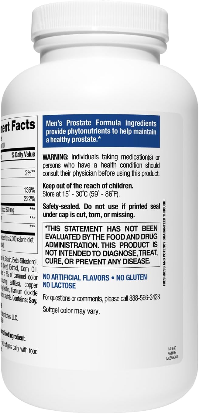 Nature's Wonder Men's Prostate Formula with Saw Palmetto, Beta-Sitosterol & Lycopene, 200 Softgels, 100 Days Supply