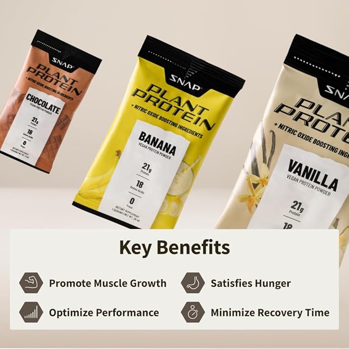 Snap Supplements 100% Plant Based Protein Powder Stick Packs with Nitric Oxide Booster (10 Pack, Variety Pack)