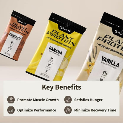 Snap Supplements 100% Plant Based Protein Powder Stick Packs with Nitric Oxide Booster (10 Pack, Variety Pack)