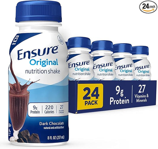 Ensure Original Dark Chocolate Nutrition Shake | Meal Replacement Shake | 24 Pack, Plastic Bottle, Liquid