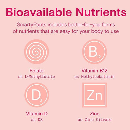 SmartyPants Organic Women's Multivitamin Gummies: Biotin, Methylfolate, Omega 3 (ALA), Vitamin D3, C, Vitamin B12, B6, Vitamin A, K & Zinc, Gluten Free, Vegetarian, 120 Count (30 Day Supply)