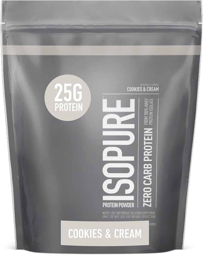 Isopure Protein Powder, Zero Carb Whey Isolate, Gluten Free, Lactose Free, 25g Protein, Keto Friendly, Cookies & Cream, 15 Servings, 1 Pound (Packaging May Vary)
