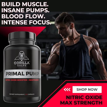 Primal Pump Nitric Oxide Supplement Nootropic 1500mg Nitrosigine L Arginine & Beet Root for Muscle Growth, Pumps, Blood Flow, Energy & Focus - Max Strength Pre Workout N.O. Booster