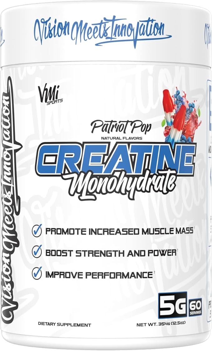 VMI Sports Creatine Monohydrate Powder Muscle Mass – Strength – Size – Power | 5 Grams per Serving (60 Servings, Patriot Pop)