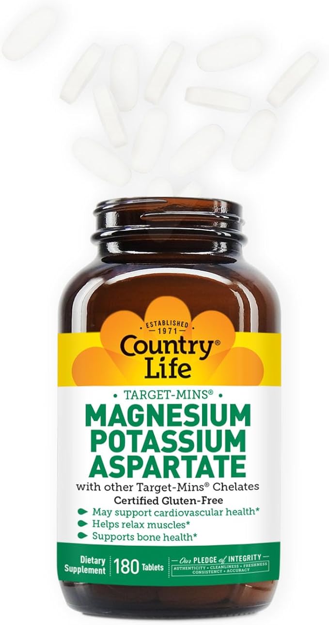 Country Life Magnesium and Potassium Supplement for Heart Health, Cardiovascular Support, Immune System and Bone Health, Gluten-Free