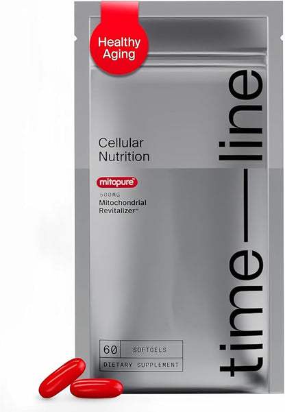 Timeline Mitopure Urolithin A - First Clinically Proven Supplement for Healthy Aging and Cellular Renewal - Mitoceutical for Muscle Strength, Endurance and Longevity - 60 Softgels Refill