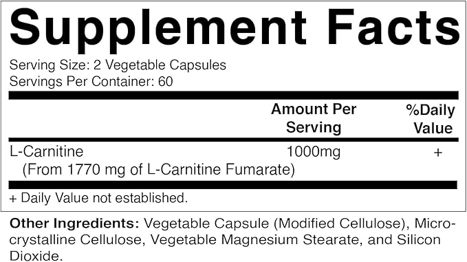 Vitamatic L-Carnitine Fumarate 1000 mg - 120 Vegetable Capsules (3 Bottles)