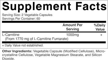 Vitamatic L-Carnitine Fumarate 1000 mg - 120 Vegetable Capsules (3 Bottles)