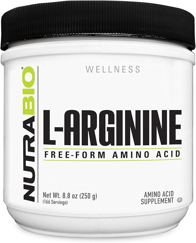 NutraBio L-Arginine Supplement, 750mg – Nitric Oxide Precursor, Supports Blood Flow, Vascular Health, and Muscle Growth, 250g