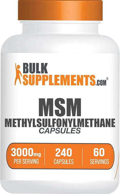 BulkSupplements.com MSM Capsules - Methylsulfonylmethane, MSM Supplement Capsules, MSM 3000mg - Joint Supplements, Gluten Free, 4 Capsules per Serving, 240 Capsules (Pack of 1)