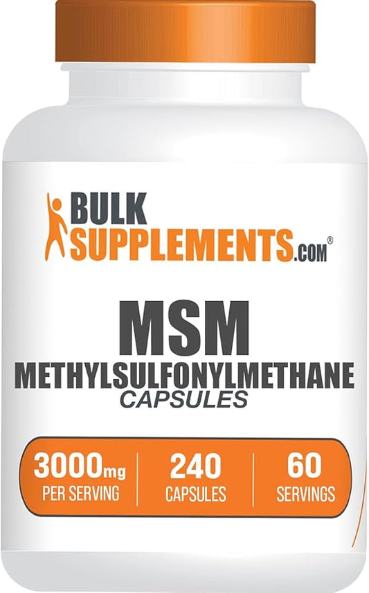 BulkSupplements.com MSM Capsules - Methylsulfonylmethane, MSM Supplement Capsules, MSM 3000mg - Joint Supplements, Gluten Free, 4 Capsules per Serving, 240 Capsules (Pack of 1)
