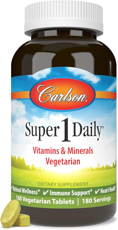 Carlson - Super 1 Daily, Vegetarian Multiple Formula, Multivitamin, Optimal Wellness, 180 Tablets