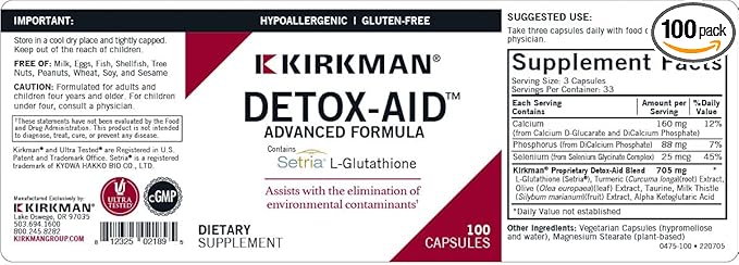 Kirkman - Detox-Aid Advanced Formula - 100 Capsules - Antioxidant Support - Helps Remove Toxins - Hypoallergenic