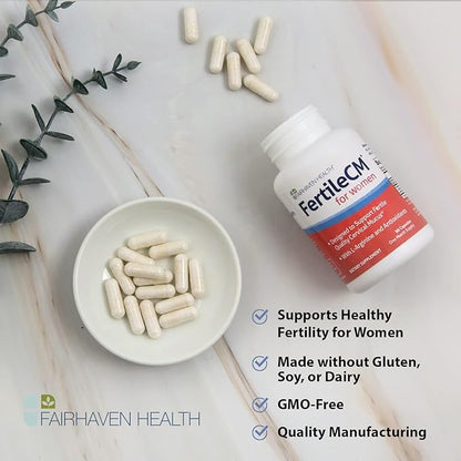 Fairhaven Health FertileCM Fertility Supplement for Women, Capsules - Fertile Cervical Mucus, Ovulation Cycle, Includes L-Arginine, N-Acetyl-Cysteine, Grape Seed Extract and Vitamin C - 90 Capsules
