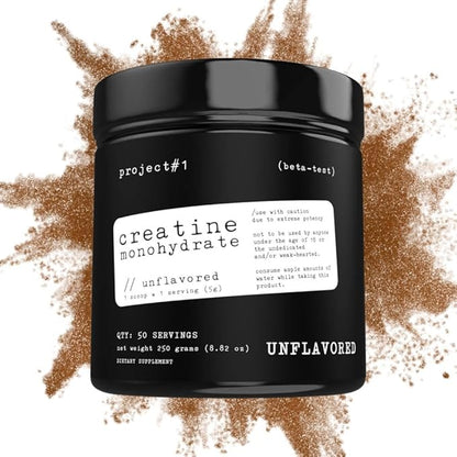 Project #1 Creatine Monohydrate Powder – Premium Performance & Recovery Supplement for Men & Women - Muscle Builder & Strength Enhancer - Unflavored - 5000mg per Serving - 50 Servings