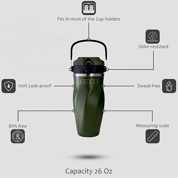 Shaker Bottle –26oz Double Wall Stainless Steel, No Mixing Tools Needed,Ideal for Protein Shakes,Water, Smoothies, Cocktails –Leak-Proof, Copper-Insulated, BPA-Free (Steel Commando)