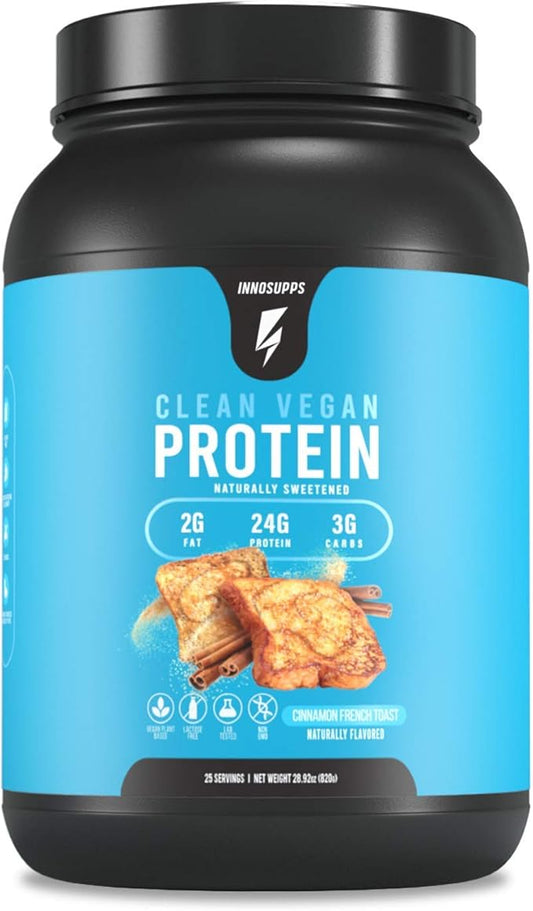 InnoSupps Clean Vegan Protein - Plant Based, Vegan, Natural, No Artificial Sweeteners, No Gluten, No Dairy. Lactose Free, Low Carbs, Low Fat, No Sugar Added, Soy Free, Non-GMO (Cinnamon French Toast)