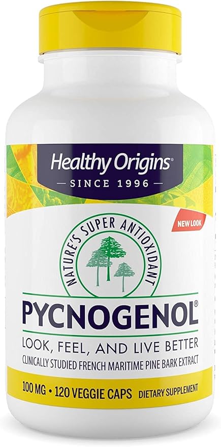 Healthy Origins Pycnogenol 100 mg - Premium Pine Bark Extract - French Maritime Pine Bark Extract for Heart Health, Skin Care & More - Gluten-Free & Non-GMO Supplement - 120 Veggie Caps