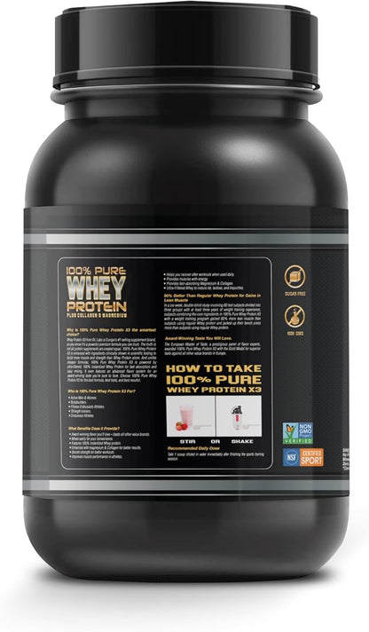 DL 100% Pure Whey Protein + Collagen + Magnesium | 43g. Protein & Essential BCAA´s | Muscle Gain, Recovery & Nutrient delivery | Low Fat Protein | Quik & Easy Mixing | 1 kg (1KG, Strawberry)
