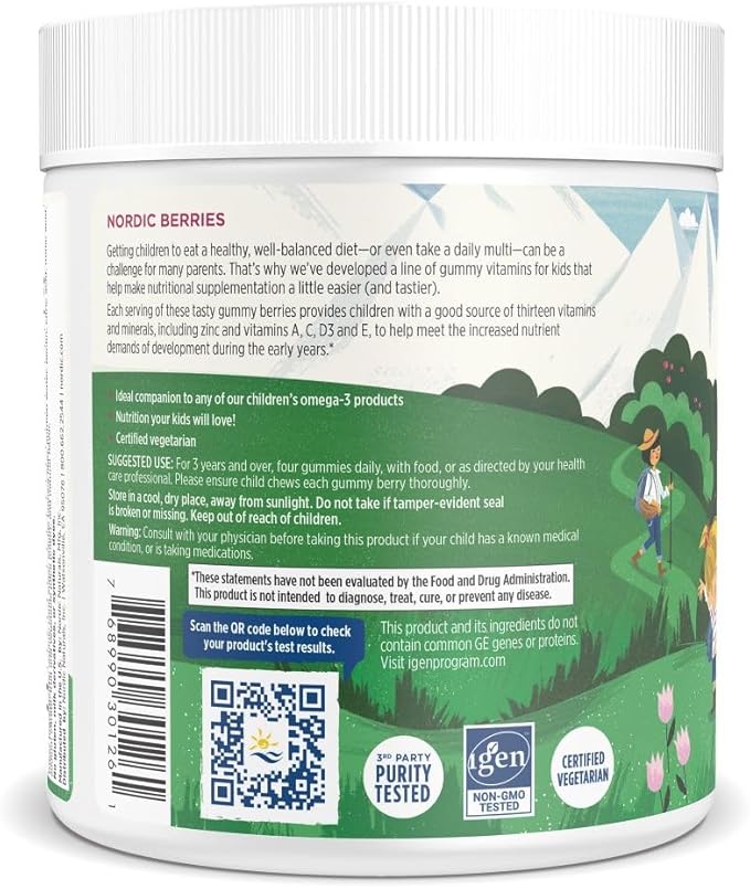 Nordic Naturals Nordic Berries, Cherry Berry - 120 Gummy Berries - Great-Tasting Multivitamin for Ages 2+ - Growth, Development, Optimal Wellness - Non-GMO, Vegetarian - 30 Servings