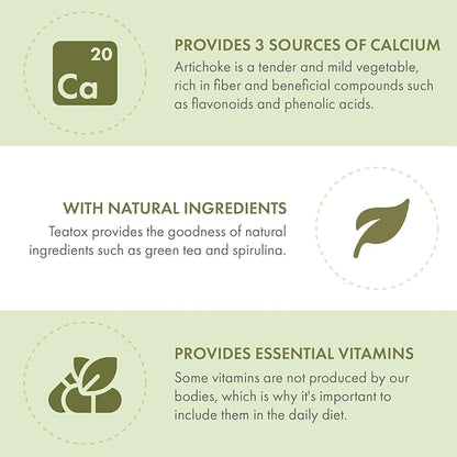 Teatox Detox & Cleanse Support Powder, Digestion Booster W/Green Tea, Spirulina, Artichoke, Jamaican Flower & Grape Seeds, Support Supplement & Meal Replacement Powder, Green Apple Flavor 16oz