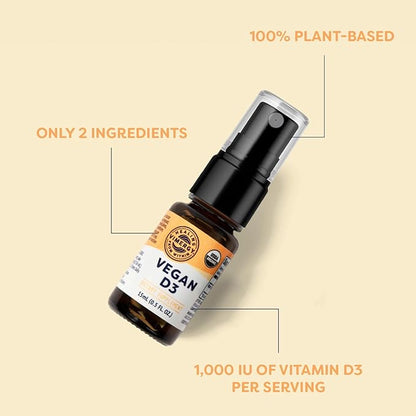 Vimergy Vegan D3 – Supports Bone Health* – Benefits Immune Function* – USDA Certified Organic, Vegan, Gluten-Free – 15 mL (96 Servings)