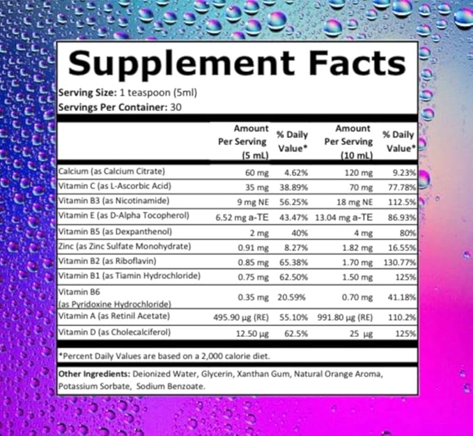 U-MORE Children's Multivitamin Syrup with Calcium, Vitamins C, B3, E, B5, Zinc, B2, B1, B6, A, D - Energy & Immune Support - 5.07 fl oz