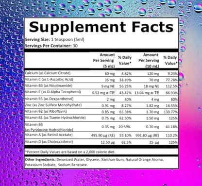 U-MORE Children's Multivitamin Syrup with Calcium, Vitamins C, B3, E, B5, Zinc, B2, B1, B6, A, D - Energy & Immune Support - 5.07 fl oz