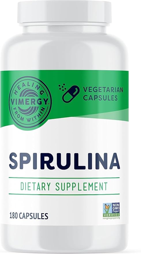 Vimergy Spirulina Capsules – Concentrated Plant Protein Supports Immune Health & Cardiovascular Function – Vegan, Kosher, Gluten-Free – 180 Capsules