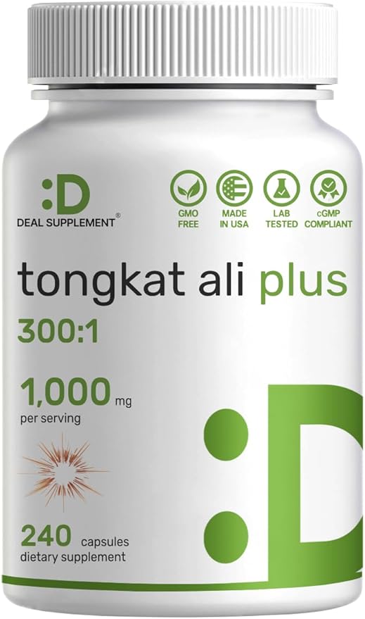 Deal Supplement Tongkat Ali Extract 300:1 with Horny Goat Weed 1,100mg, 240 Capsules – Indonesian Longjack Eurycoma Longifolia Root – Extra Strength Herbal Supplement for Energy