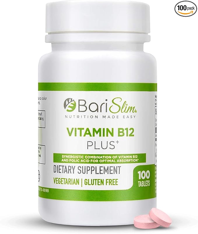 BariSlim Vitamin B12 Plus Tablets - Bariatric Formulated for Post Weight Loss Surgery, Including Gastric Bypass & Gastric Sleeve - Supports Energy Levels & Overall Health | Cherry Flavor