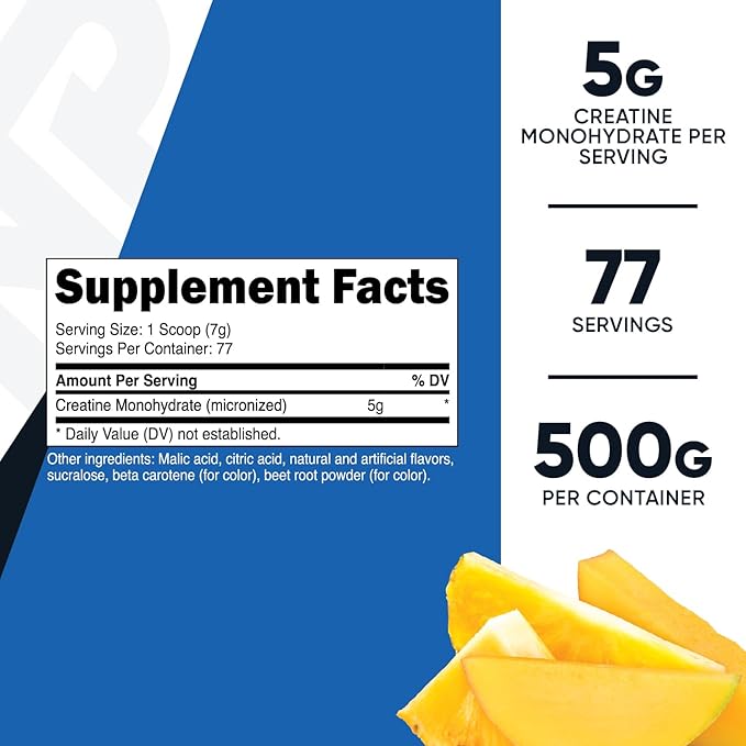 Nutricost Creatine Monohydrate Powder (Pineapple Mango, 500 Gram) - Micronized Creatine Supplement - Vegan, Non-GMO, Gluten Free