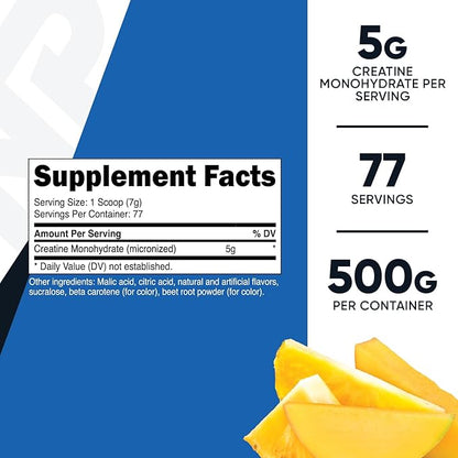 Nutricost Creatine Monohydrate Powder (Pineapple Mango, 500 Gram) - Micronized Creatine Supplement - Vegan, Non-GMO, Gluten Free