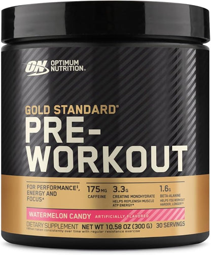 Optimum Nutrition Gold Standard Pre-Workout, Vitamin D for Immune Support, with Creatine, Beta-Alanine, and Caffeine for Energy, Keto Friendly, Watermelon Candy, 30 Servings (Packaging May Vary)