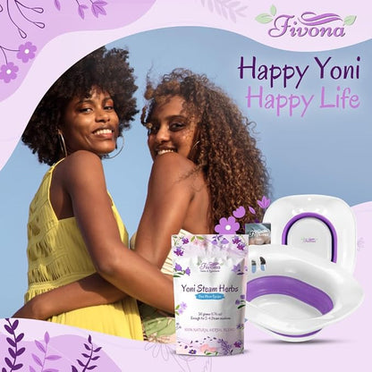 Fivona 2-in-1 Yoni Steaming Kit Over The Toilet Seat with V Steam Herbs Blue Moon Recipe for Detox, Cleansing, PH Balance and Odor Control