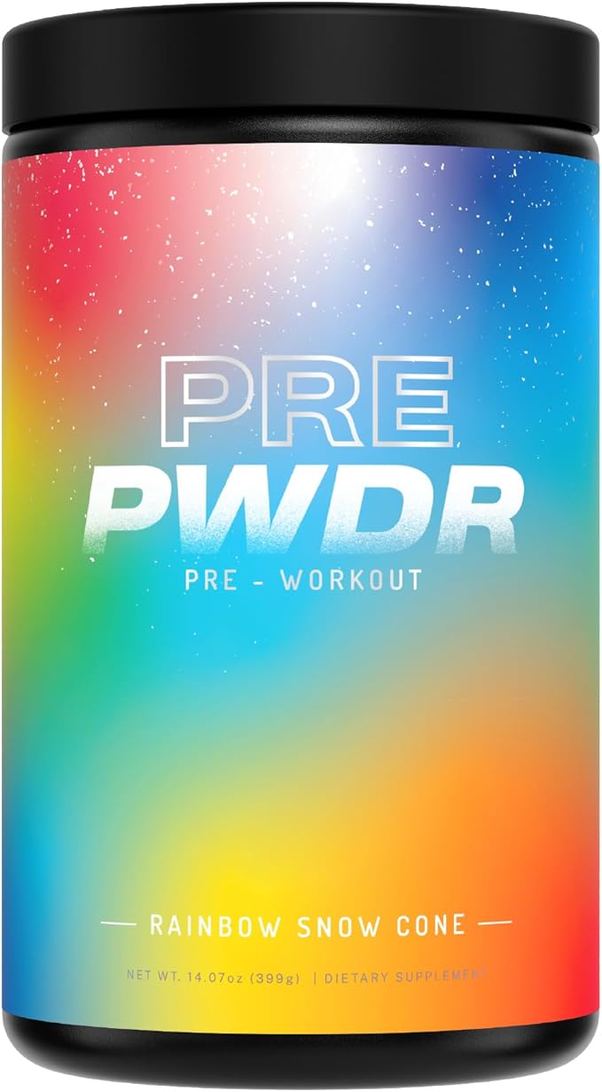 PWDRS Pre-Workout Powder, All Natural Pre Workout for Energy, Pump, Endurance & Strength, with Caffeine (Rainbow Snowcone)