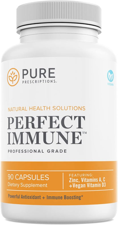 Perfect Immune Support Supplement with Vitamin C and D Plus Zinc and Vitamin A, 4 in 1 Immune Booster Vitamin Supplement, USA Made, GMO Free, Gluten Free, Veg Capsules - 60 Count
