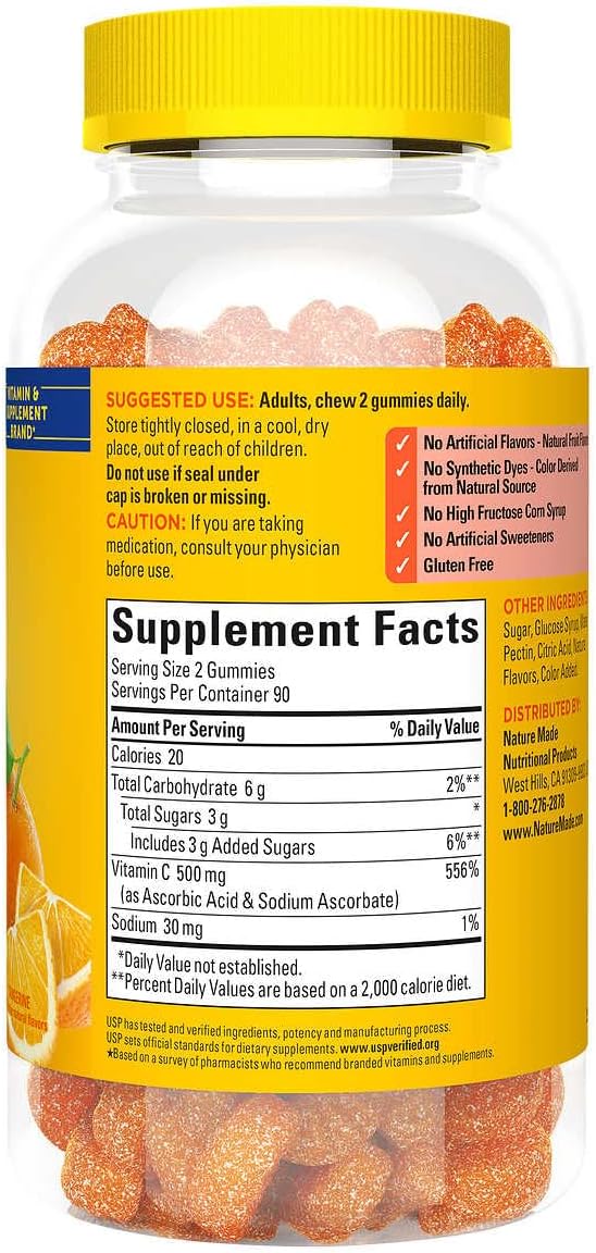 Nature Mades Extra Strength Vitamin C 500mg Adult Gummies, 180 Count Bundle, Immune Health and Antioxidant Support, 90 Day Supply