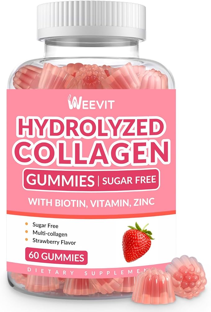 Sugar-Free Collagen Gummies for Women, Hydrolyzed Collagen Peptides Gummies with Biotin, Collagen Supplements Gummy with Vitamin B12, C, D, Zinc for Hair Skin Nail