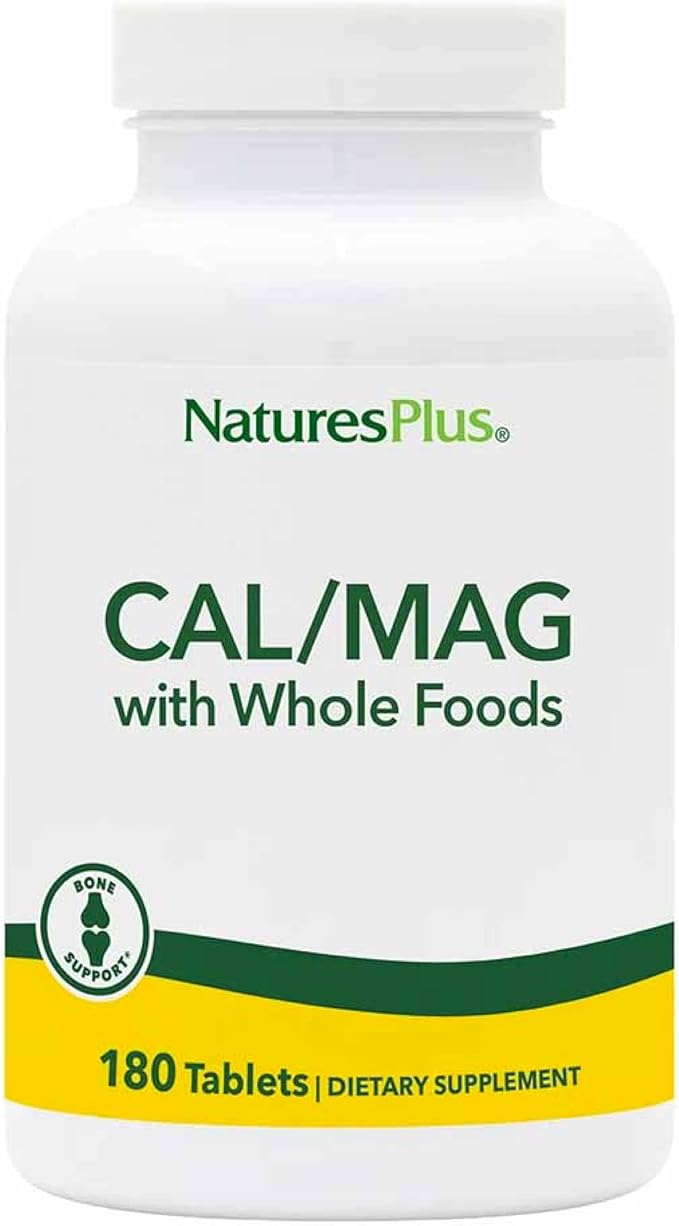 NaturesPlus Cal/Mag - 500 mg Calcium, 250 mg Magnesium, 180 Vegetarian Capsules - Gluten-Free - 90 Servings