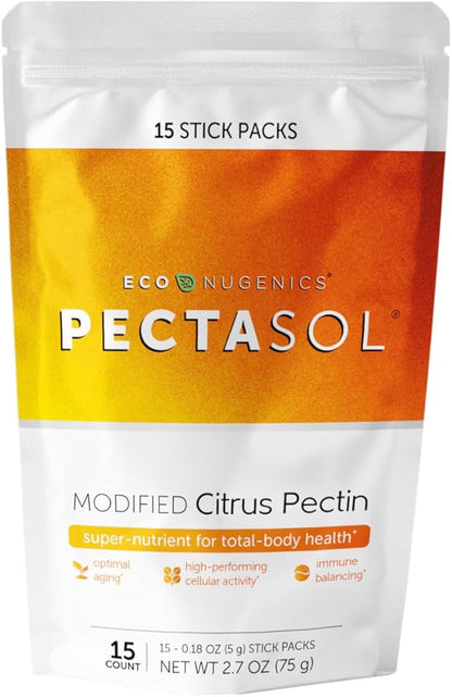 PectaSol Modified Citrus Pectin – 15 5g Stick Packs – Total-Body Health Supplement to Support Heart, Immune System, Inflammation Response & Healthy Aging + Maintain Healthy Galectin-3 Levels