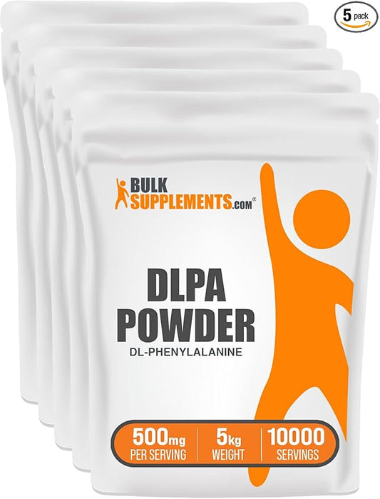 BulkSupplements.com DL-Phenylalanine Powder - DLPA Powder, DL-Phenylalanine 500mg - DLPA Supplements, Amino Acid Supplementation - 500mg per Serving, 5kg (11 lbs), Pack of 5