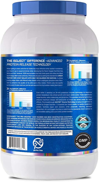 Evogen Isoject - Whey Protein Isolate | Ultra-Pure Whey Protein Powder with Ignitor Enzymes, BCAAs, and EAAs | Enhanced Absorption & Recovery | Cookies and Cream | 26 Servings
