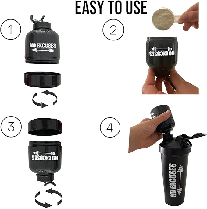 Protein Shaker Bottle, Shaker Bottles For Protein Mixes; Pre Workout With Protein Powder Container To Go, Protein Powder Travel Container & Gym Keychain Container Included.