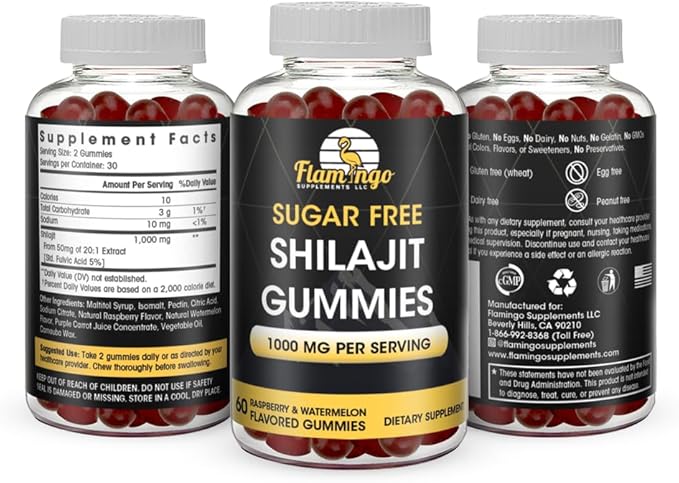 Sugar Free Shilajit Gummies (1000mg Serving)- Natural Himalayan Organic Fulvic Acid Shilajit Supplement for Men and Women -60 Gummy Chews