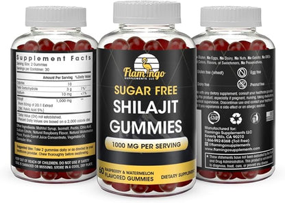 Sugar Free Shilajit Gummies (1000mg Serving)- Natural Himalayan Organic Fulvic Acid Shilajit Supplement for Men and Women -60 Gummy Chews