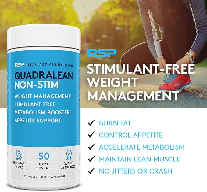 RSP Nutrition QuadraLean - Stimulant Free Weight Management, Metabolism Booster, Energy & Appetite Support - CLA, L-Carnitine, Green Tea Extract, Non-Stim Formula, 50 Serv (Packaging May Vary)