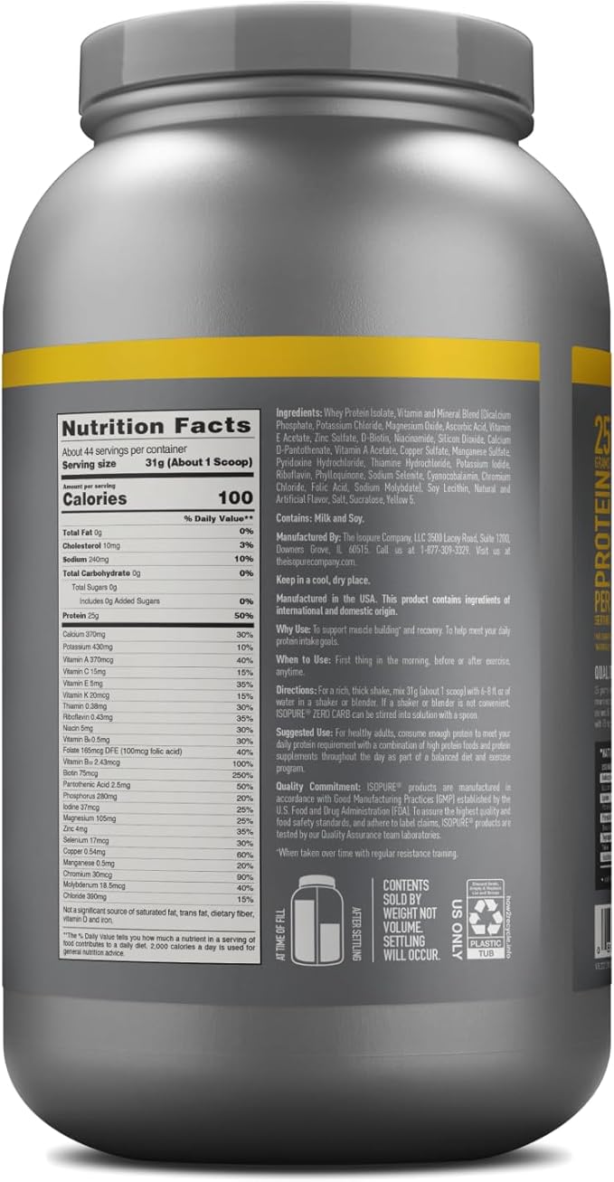 Isopure Protein Powder, Zero Carb Whey Isolate with Vitamin C & Zinc for Immune Support, 25g Protein, Keto Friendly, Banana Cream, 44 Servings, 3 Pounds (Packaging May Vary)